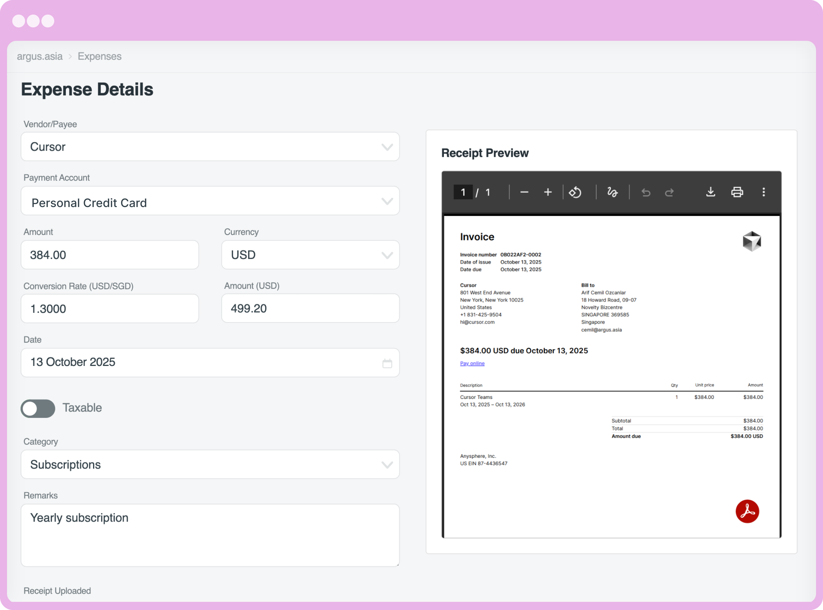 Expense Tracking with Officaid
