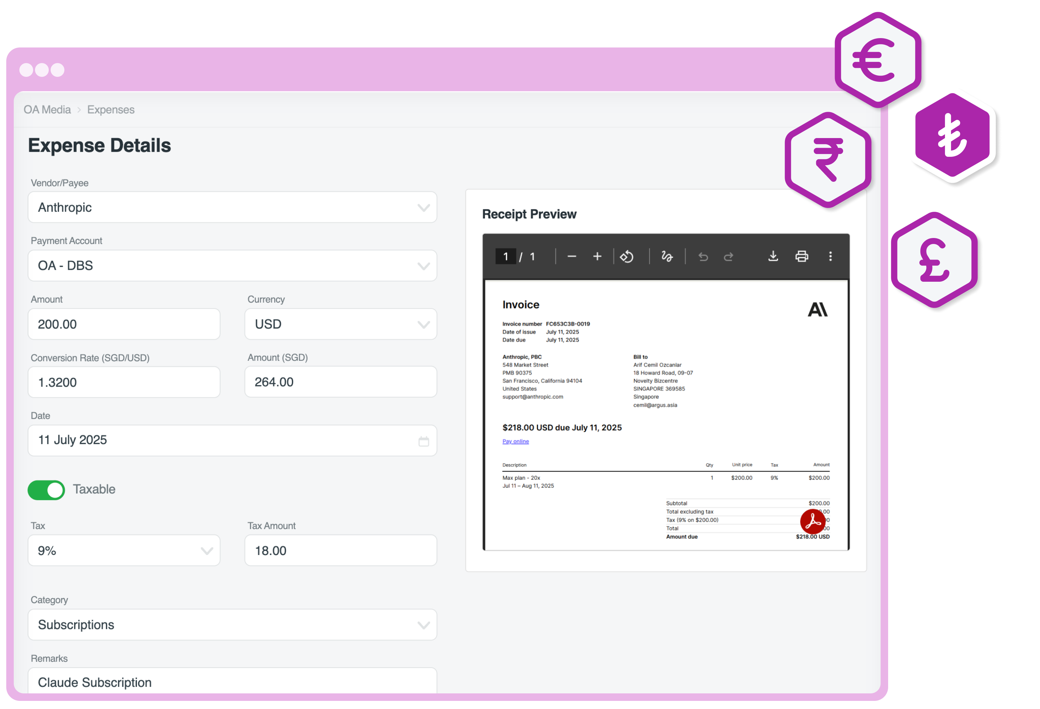Expense multi currency