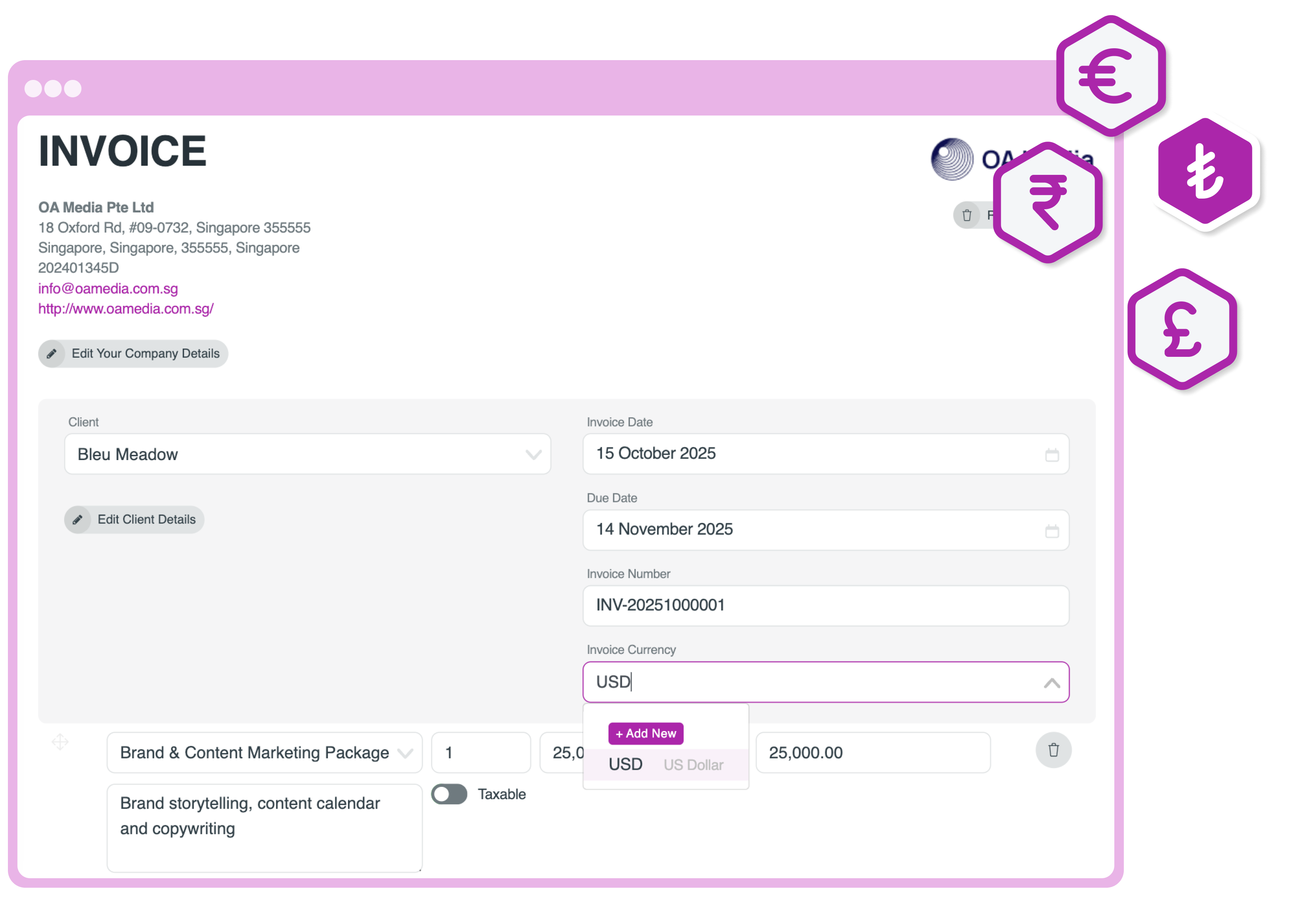 Invoice multi currency