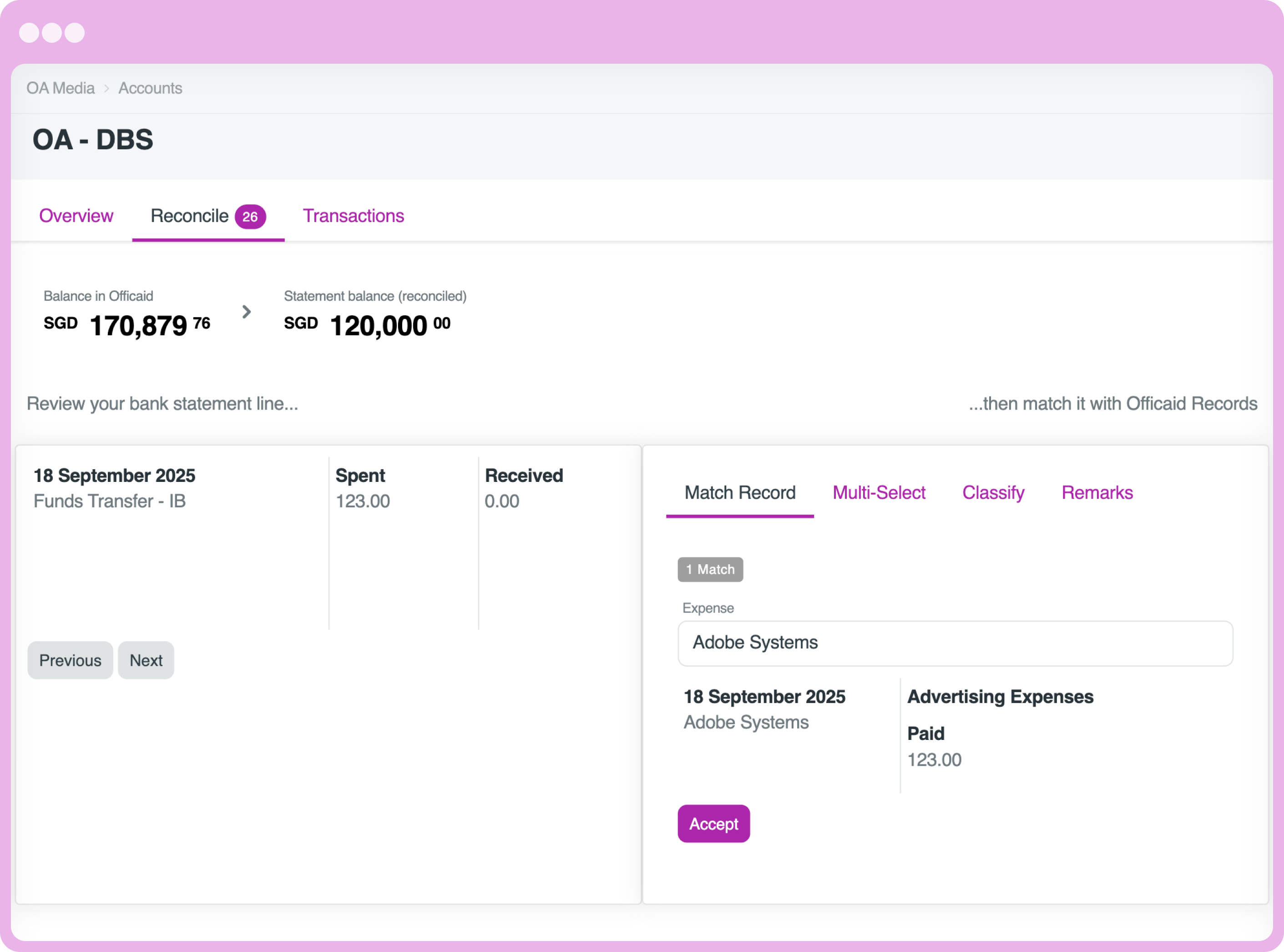 Bank Reconciliation with Officaid