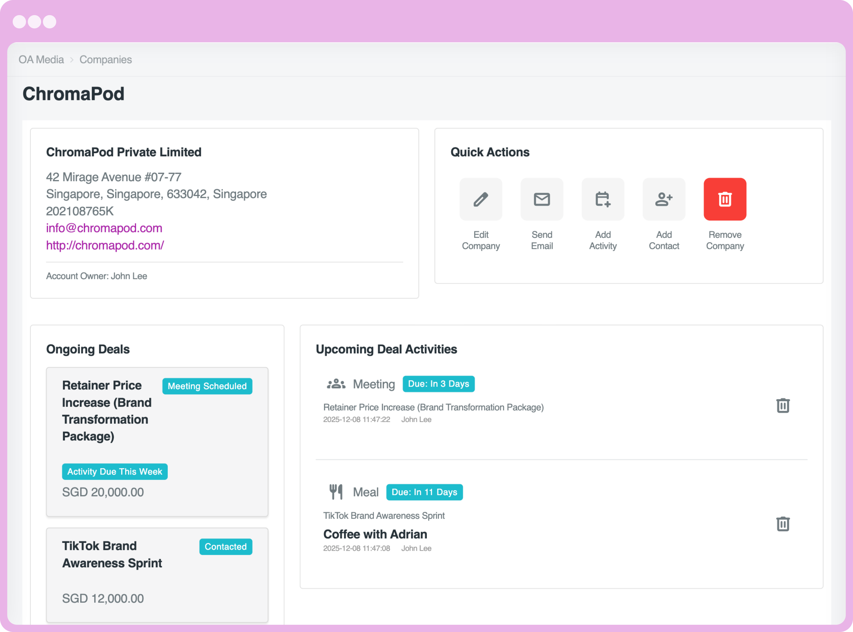 CRM & contact integration